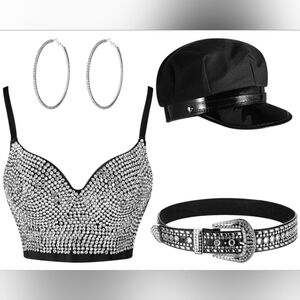 4 Pcs Rhinestone Bustier Top Costume